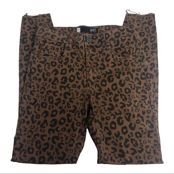 Kut From The Kloth Leopard Print Jeans Donna Ankle Skinny, Raw Hem Brown Black 0 - Picture 5 of 15